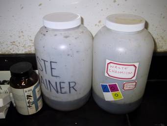 Photo of waste containers in chemistry lab