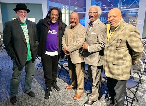 Photo:
    From left to right: Glenville State University Associate Professor Dr. Tim Konhaus; Eric Jordan, Program Director, WVU Center for Black Culture; Dr. Cicero Fain; Dr. Bill Turner; and Dr. Alan Letton