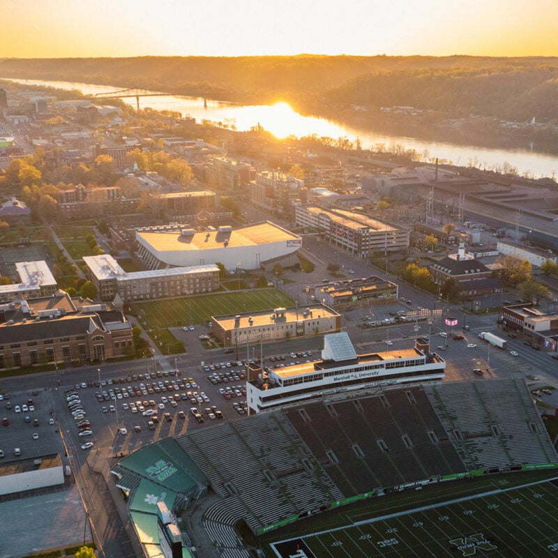 Marshall University campus from above the Joan C. Edwards Stadium