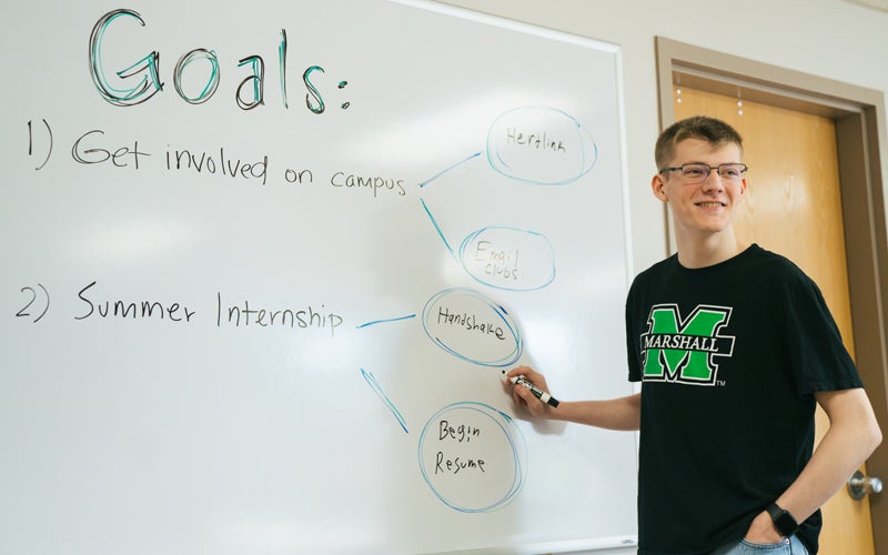 HELP program student reviews personal goals with a life coach at Marshall University