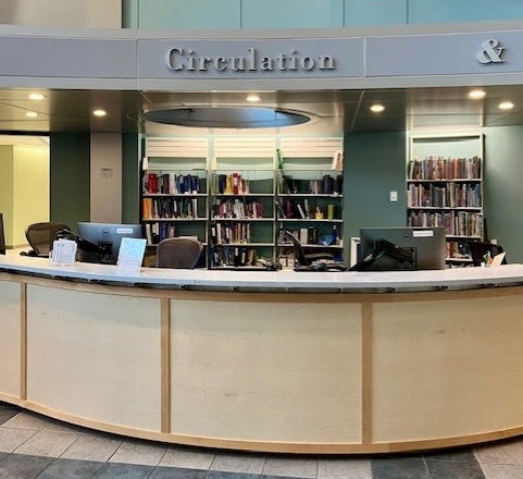 Photo of the Drinko Library circulation desk