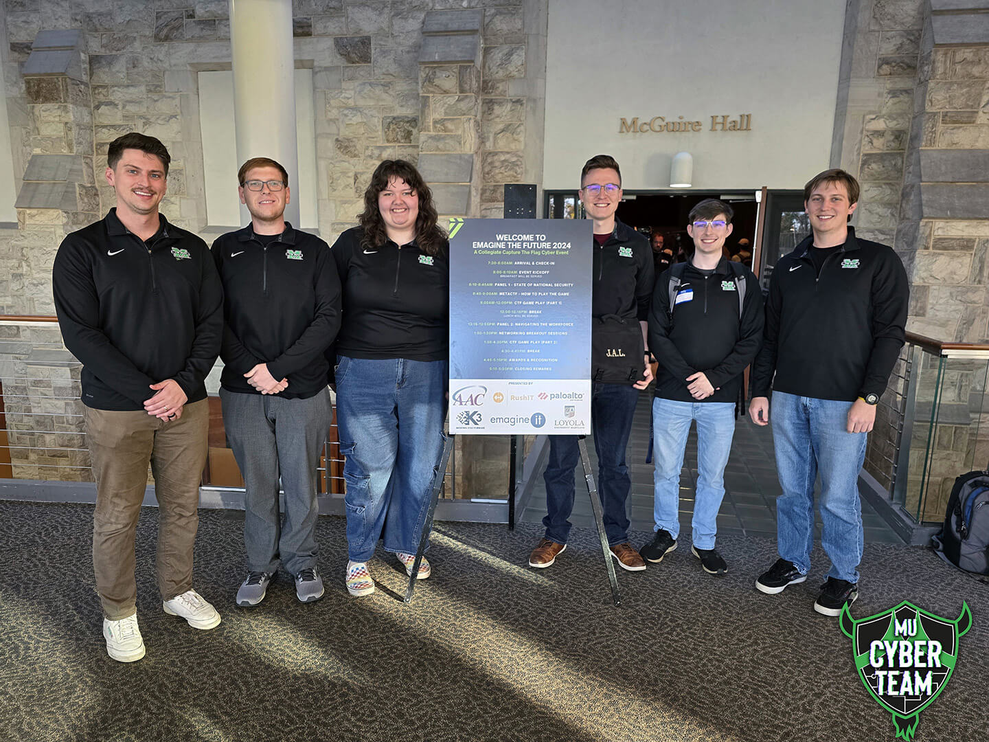 (left to right): Marshall University faculty advisor John McFee and students Adam Whitehair, Abrianna Angus, Jacob Lauffer, Zander Lambert and Noah Quesenberry competed in the Emagine The Future 2024 cybersecurity challenge Nov. 1 and 2, 2024, in Baltimore.