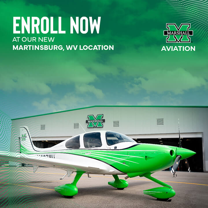 Advertisement for Marshall University's Bill Noe Flight School in Martinsburg, WV