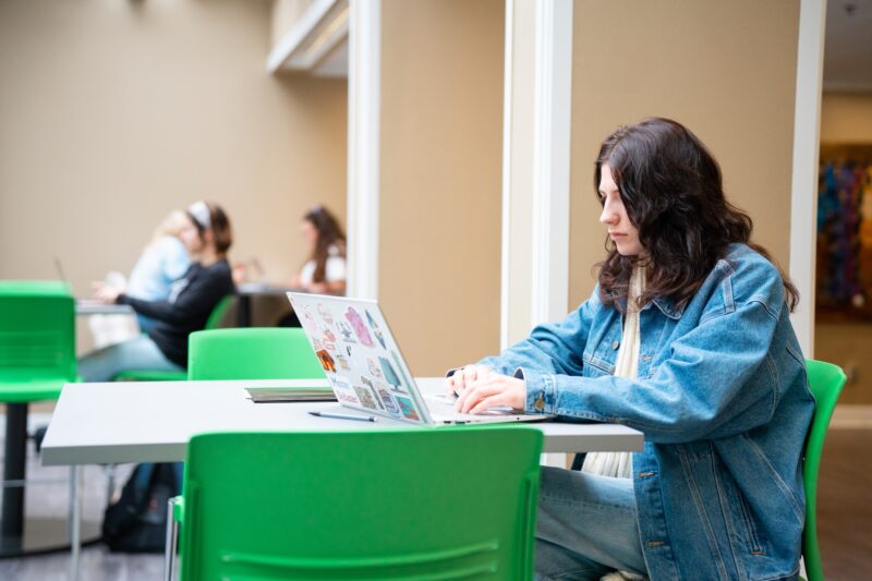 student working on a laptop