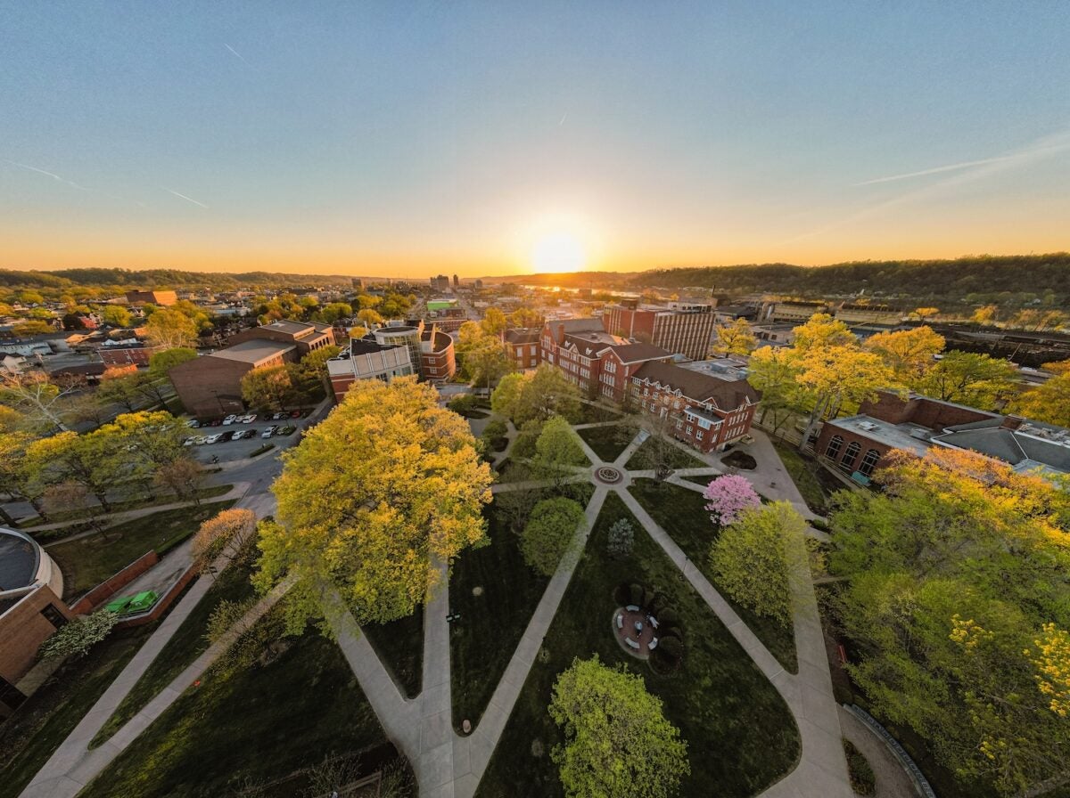 drone shot of Huntington campus