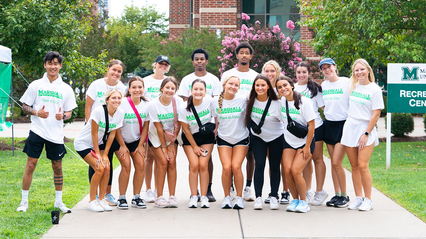 Student volunteers pose for a photo during new student move-in at Marshall University
