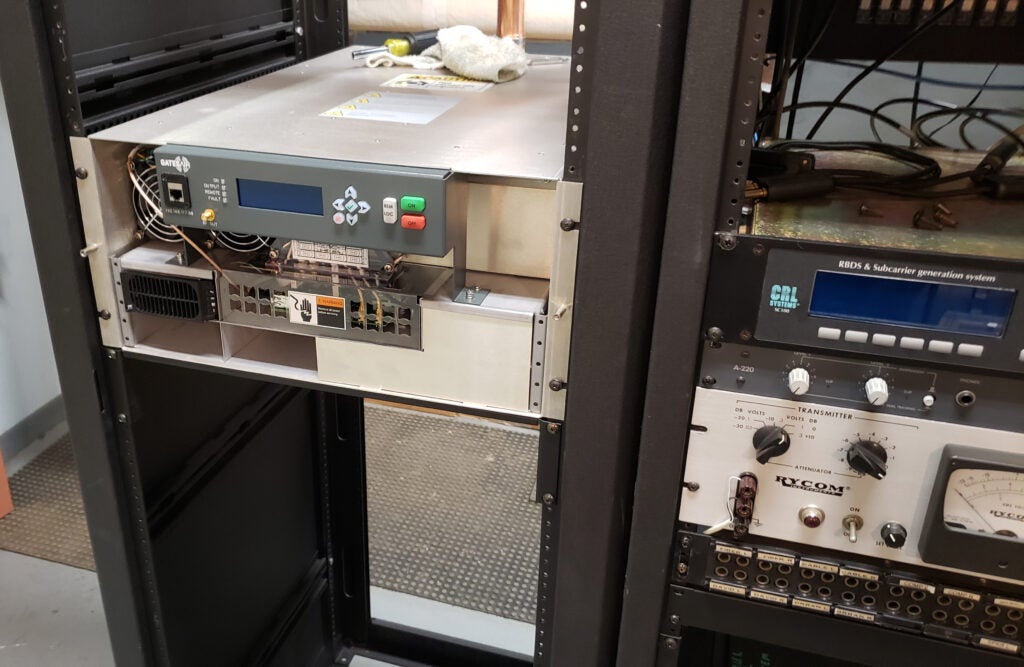 A radio transmitter. A GatesAir Flexiva GX5K. It is about the size of a microwave.